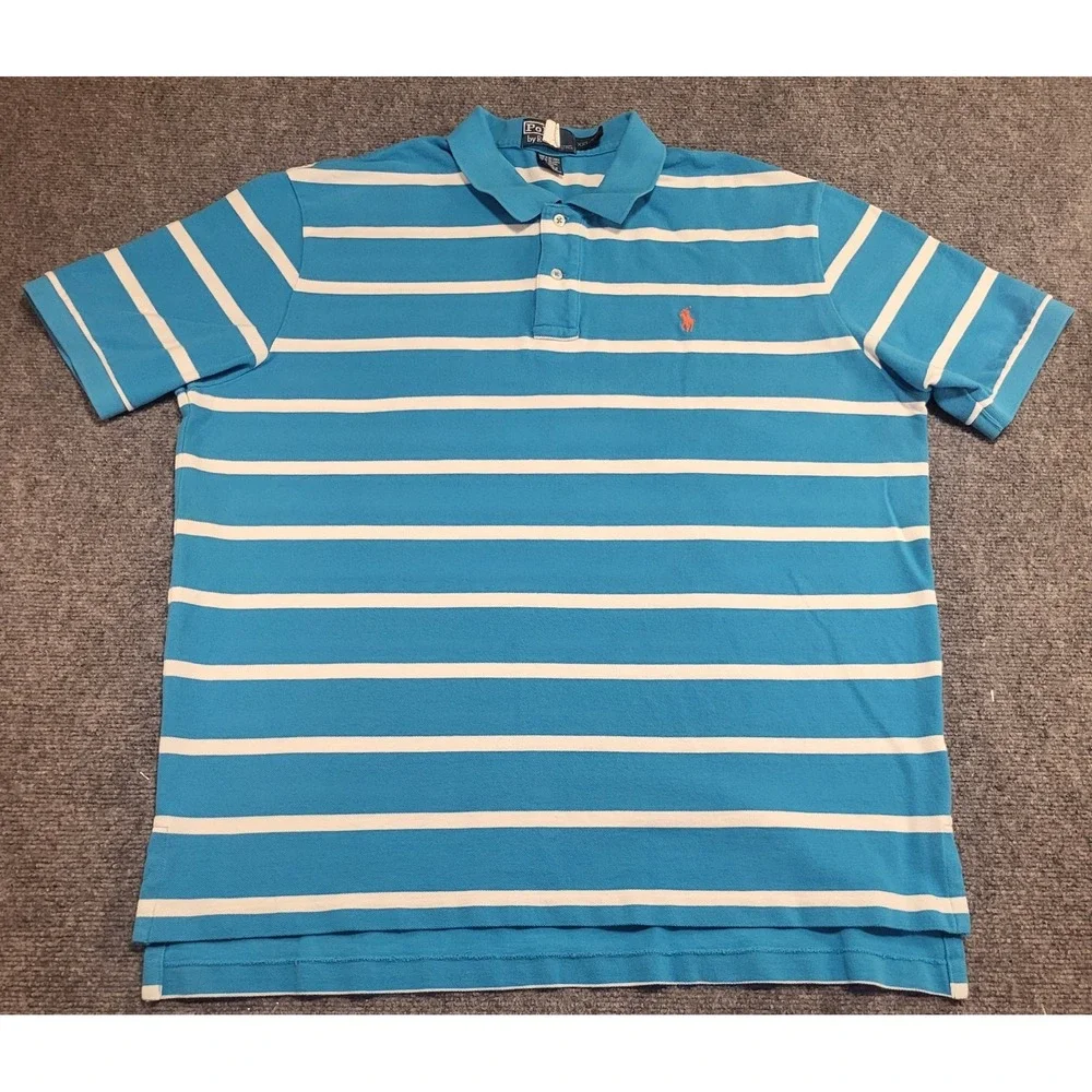 Polo Ralph Lauren Men's Short Sleeve Blue w/White Striped T-Shirt Size XX-Large